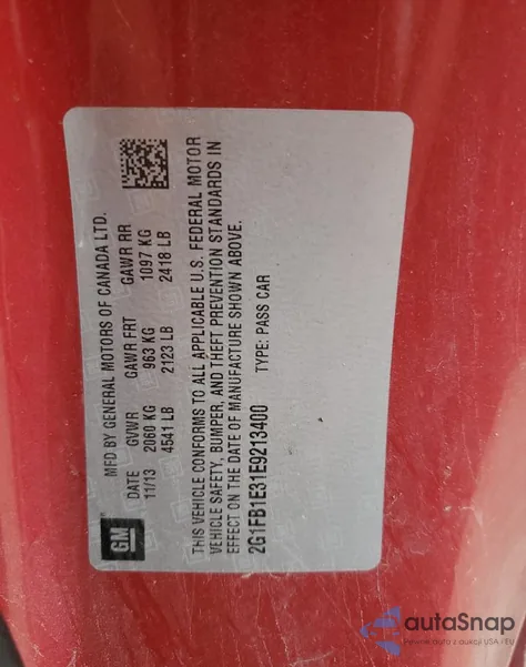 2014 Chevrolet Camaro Lt z USA, uszkodzony, nr VIN 2G1FB1E31E9213400